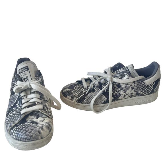 ADIDAS Orignals Stan Smith Snakeskin Lace Up Mens Sneakers Sz 5.5 Black White - Picture 2 of 11
